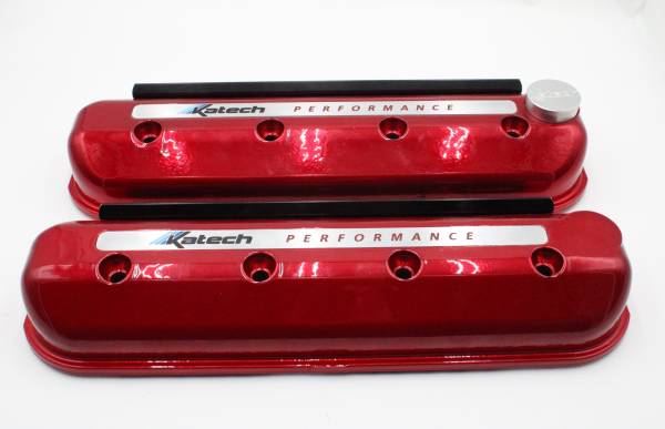 Katech - Katech LS Valve Covers - Lollipop Red, Wet Sump/Slotted Valve Covers